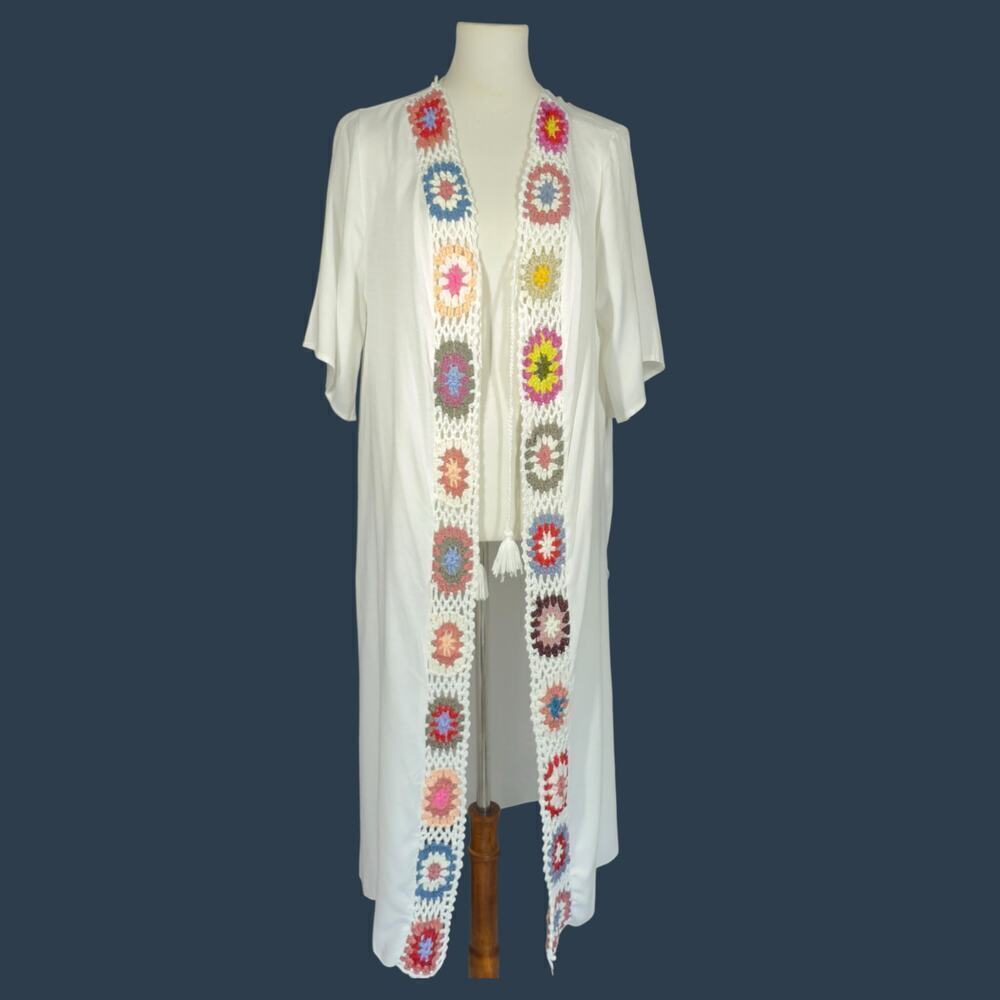 Embroidered Chiffon Kimono Swim Beach Pool Cover Up - Picture 9 of 13